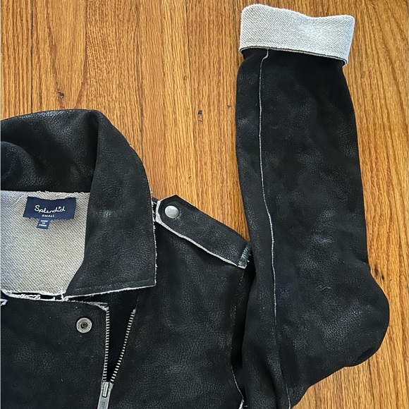 Splendid Sz S Black Bonded French Terry Faux Leather Moto Jacket Biker - Picture 10 of 11